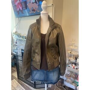 brown greyish faux leather jacket